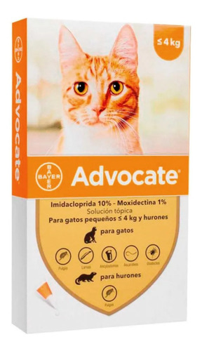 Pipeta antiparasitario para pulga Elanco Advocate Bisnagas para gato hasta 4kg pack x 3 unidades