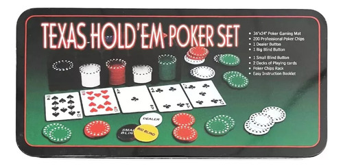 Kit Set Poker 200 Fichas +2 Mazos Cartas + Paño - En Lata