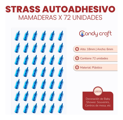 Mamaderas Autoadhesivas Strass Rosa Celeste X 72 Unidades