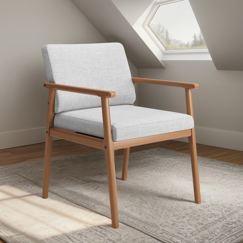 Poltrona Up Com Base De Madeira Linho Cinza