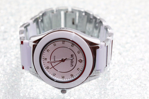 Imagen 2 de 10 de Reloj Weiqin Original Plateado Dama Unisex Ceramica Blanca Moda Movimiento Japones R40