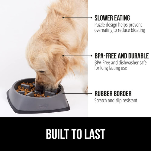 Cuenco Para Perros Slow Feeder Gorilla Grip, 4 Tazas, Gris,