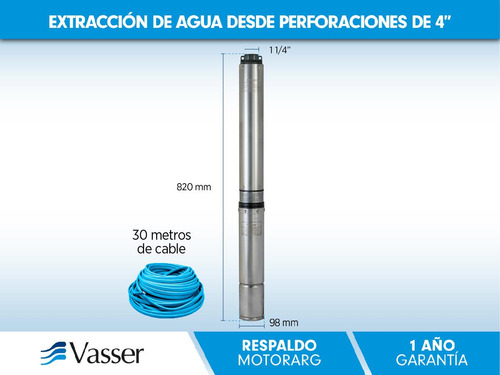 Imagen 4 de 8 de Bomba Sumergible Pozo Vasser 1 Hp 4 Pulgadas + 30 Mts Cable