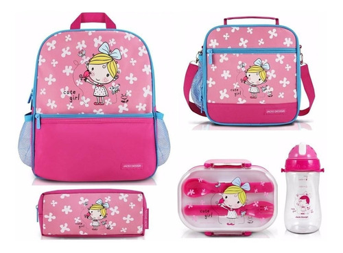 Kit Escolar Mochila Estojo Bolsa Térmica Marmita Infantil  