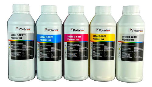 Kit 5 Tintas Premium Para Dtf Marca Polarink 500 Ml C/u 