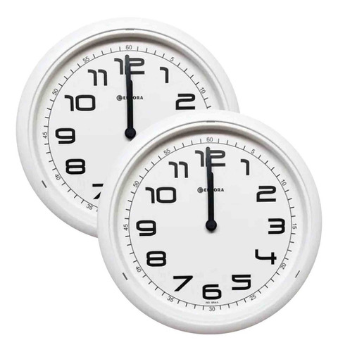 Kit 2 Relógios De Parede Eurora Cozinha Sala Branco 6517