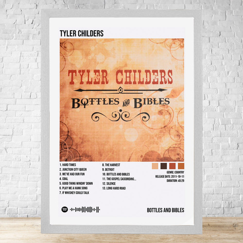 Cuadro Tyler Childers 30x40 Con Vidrio Y Marco Madera C148 Blanco Moderno