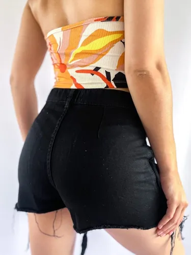 Short Pollera Tablas Negro Naranja Verde Fucsia