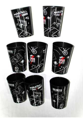  Vasos Ocho Speed Negros Plástico Duro Alto 11 Cm X7