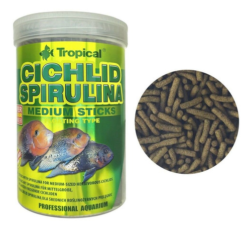 Ração P/ Cichlid Spirulina Medium Sticks Tropical 250ml 90g