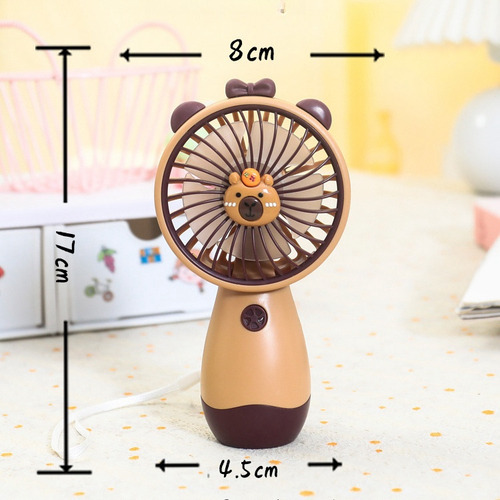Mini Ventilador Portátil Recargable Capibara Con Cordón, Usb