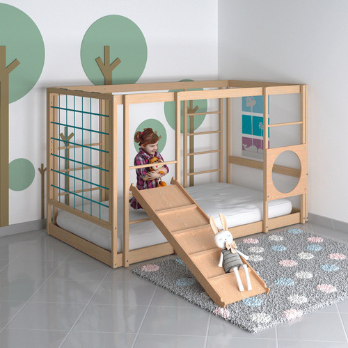 Cama Gimnasio Individual Infantil Montessori Miultifuncional Color Madera