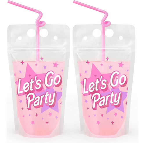 Bolsas De Bebida Rosadas  Let's Go Party  16 Unidades |...