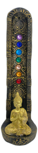 Incensário Indiano Dourado 7 Chakras Buda Dou Vertical 22 Cm