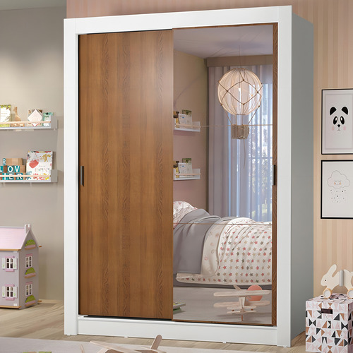 Guarda-roupa Madesa Theo 2 Portas Com Espelho 4 Gavetas Cor Branco/Rustic