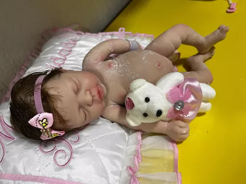 Mini Bebê Reborn Silicone Sólido Molinha Menina.