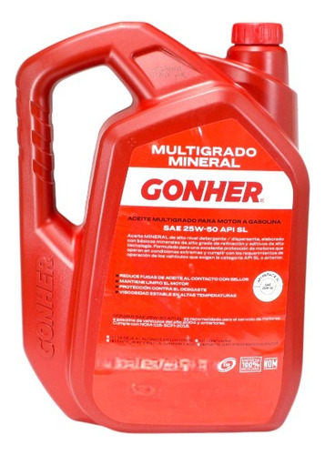 Aceite Multigrado Mineral Alto Km Gonher 25w50 Api Sl 5lts