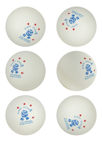 Set 6 Pelotas Giant Dragon 3 Estrellas Ittf Ping Pong Blanco