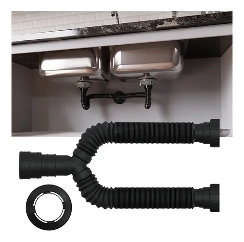 comprar Sifão Duplo Universal Sanfonado Blukit 70cm Preto Cu002F Canopla