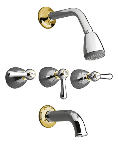Ducha Bañera Fv Margot Lever 0103/62l Cromo Oro Cie Cerámico Acabado Brillante Color Cromo - Oro