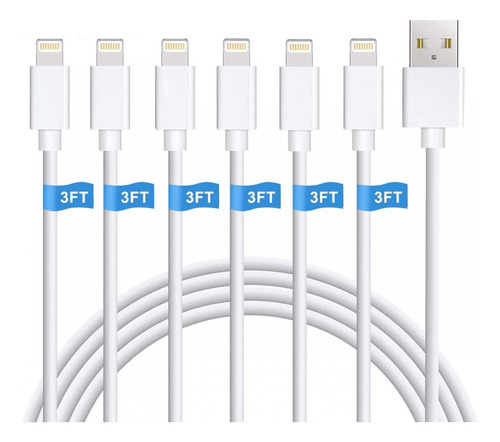 6 Cables Lightning De 1mt Para iPhone - Blanco