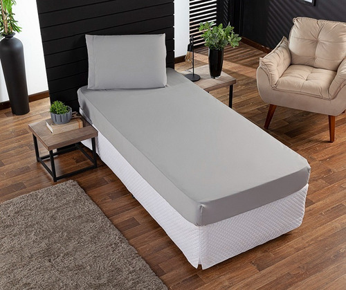 Jogo Roupa Cama Lençol Solteiro 400 Fios 2 Peças Barra Hotel Cor Cinza Desenho Do Tecido Liso