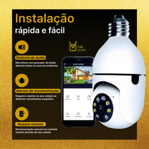 Camera Ip 360 Giratoria Wifi Lampada Prova D´agua Infraverme