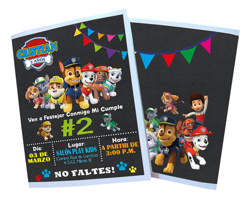 25 Libros Colorear Fiesta Invitación Paw Patrol Agradecimien