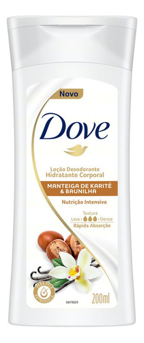  Loção Desodorante Hidratante Corporal Nutrição Intensiva Manteiga de Karité & Baunilha Dove Frasco 200ml