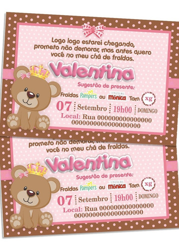 Imagem 8 de 9 de Convite Chá De Bebê Menina Digital Virtual Fralda Ursinho