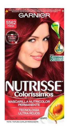 Kit Tinte Garnier  Nutrisse coloríssimos Mascarilla nutricolor permanente tono 5562 fresa para cabello