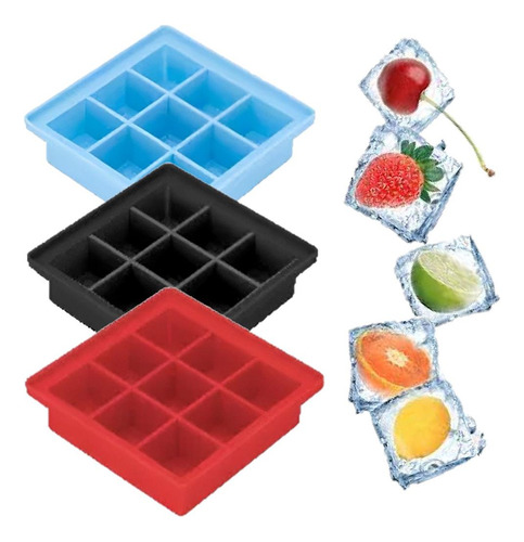 Forma De Gelo Silicone 9 Cubos Drink Papinha Fruta Com Tampa Cor Sortida