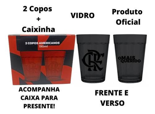 Copo Americano De Vidro Preto Fosco Flamengo 190ml C/2uni Cor Flamengo Preto