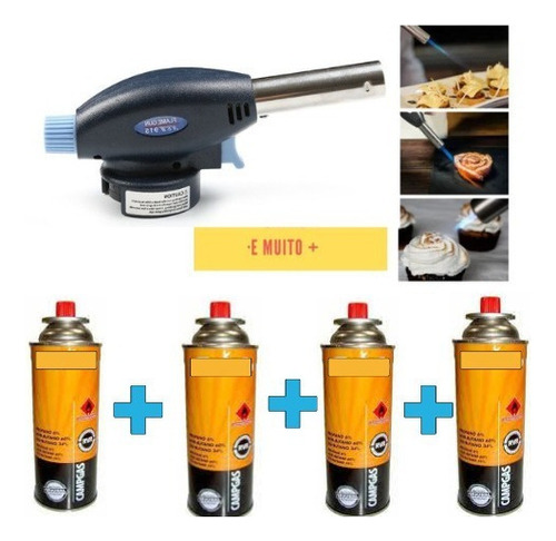 Torch Flame Gun, control manual de cocina y 4 recargas, universal, color azul