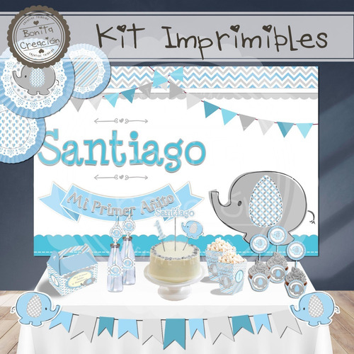 Banner Imprimible Elefante Nene -cumple/baby Shower/bautismo