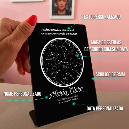 Placa Acrílico Estrelas Céu Presente Personalizada