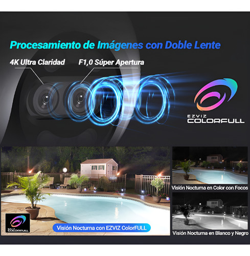 Camara Ezviz Ip Wifi H80x 4k 8mp Dual Sirena Luz 360 + 256gb Blanco