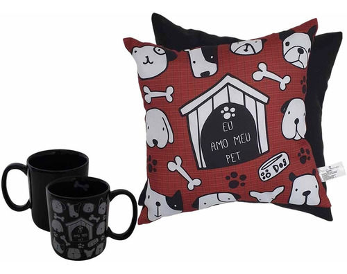 Kit Eu Amo Meu Dog (caneca Porc + Almof 40x40 C/enchimento)