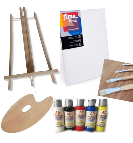 Kit Pintura Atril Paleta Madera Bastidor Pinceles C41