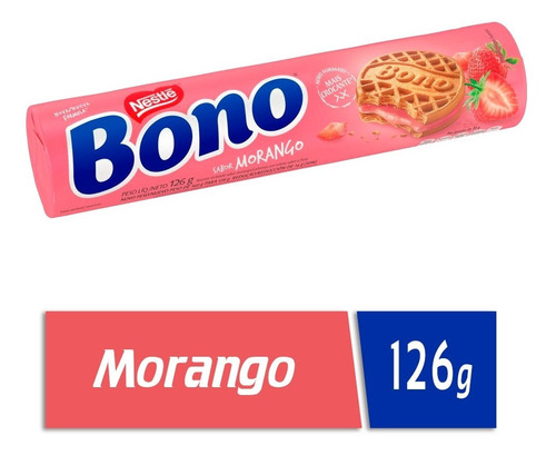 Biscoito Recheio Morango Bono Pacote 126g 7891000305195