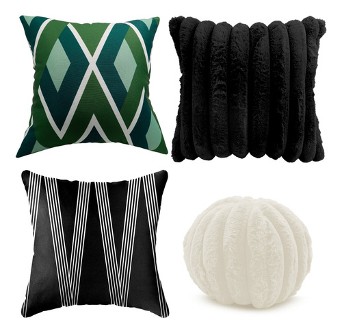 Set 4 Cojines Decorativos 45 Cm Relleno Cierre Sala Cama Verde Oscuro Diferentes Diseños