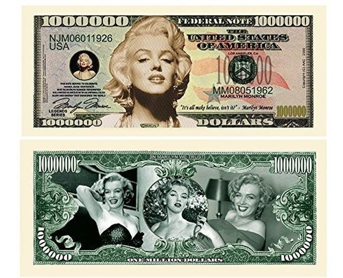 Marilyn Monroe Millones Dólar Novedad Bill Jugar Dinero Con 