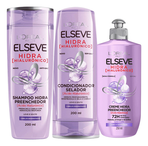Kit Hidra Hialurônico Shampoo Condicionador Creme Elseve
