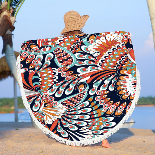Toalla De Playa Redonda Con Estampado De Microfibra C, Super