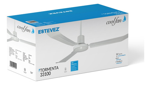 Ventilador De Techo Tormenta 33100 56 Pulg Blanco Tres Aspas 1.422 M 60 Blanco Blanco Acero 3