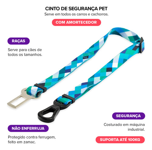 Cinto De Segurança Pet Universal Cachorro Gato Cães Gatos Carro Coleira Adaptador Ajustável Amortecedor Blisdog Dori