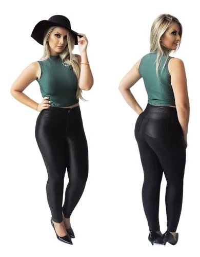 Calça Legging Disco Hot Pants Cintura Alta Bolso Estilo Juju