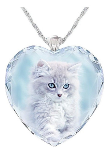 Collar Novedoso -corazón De Cristal- Con Figura De Gato   Color B