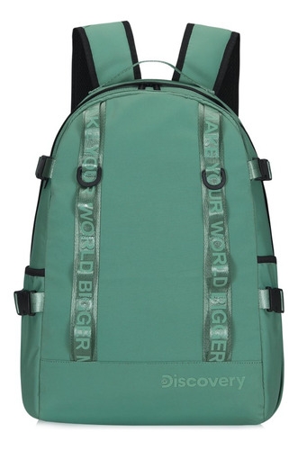Mochila Discovery 19 Tiras Mesh Ajustables Resistente Color Verde Diseño De La Tela Lisa