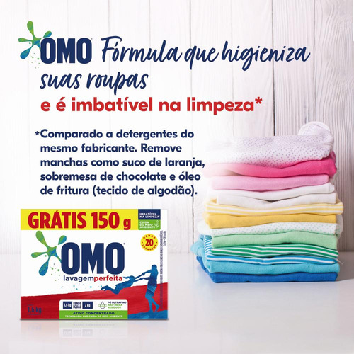 Lava Roupas Pó Omo Lavagem Perfeita 1,6kg +150g